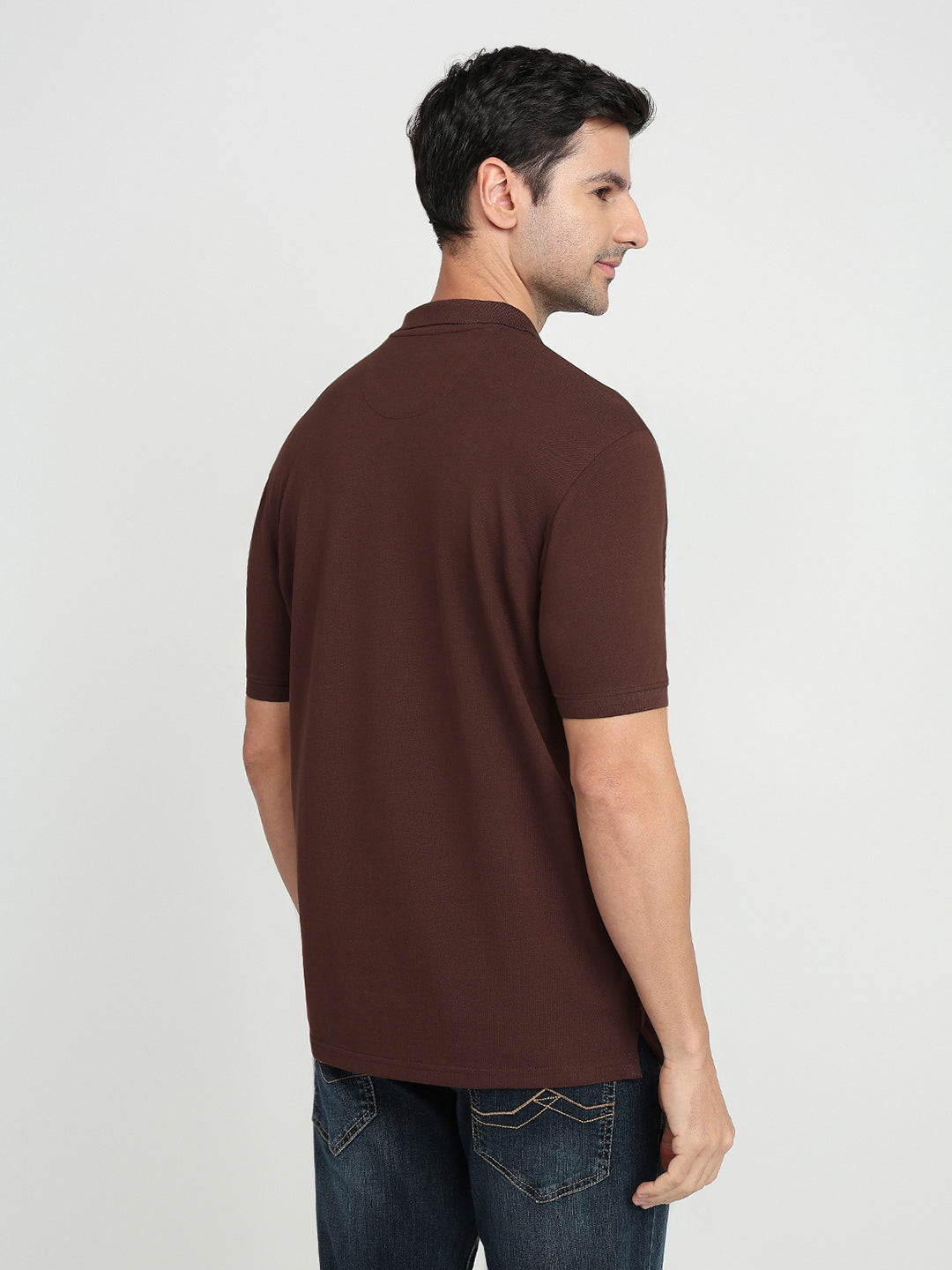 Park Avenue Men Brown Solid Slim Fit Cotton Blend Half Sleeve T-Shirt