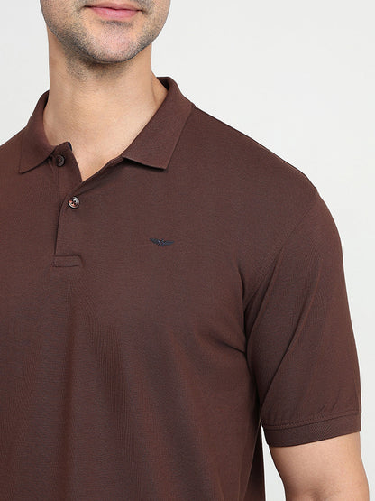 Park Avenue Men Brown Solid Slim Fit Cotton Blend Half Sleeve T-Shirt