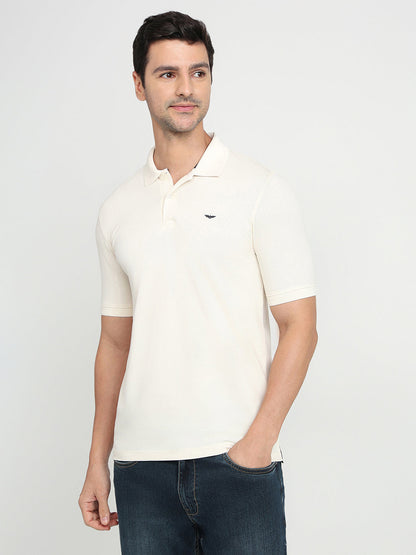 Park Avenue Men White Solid Slim Fit Cotton Blend Half Sleeve T-Shirt