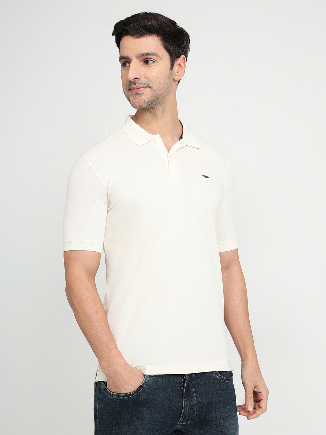 Park Avenue Men White Solid Slim Fit Cotton Blend Half Sleeve T-Shirt