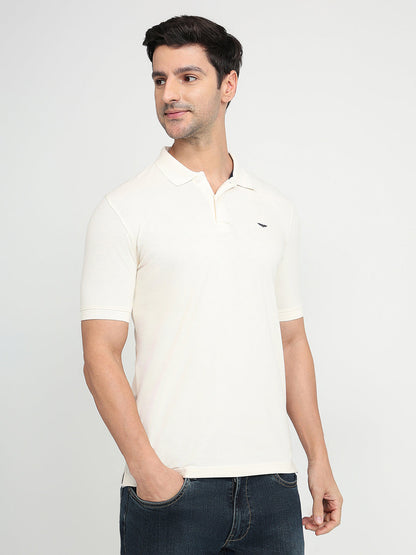 Park Avenue Men White Solid Slim Fit Cotton Blend Half Sleeve T-Shirt