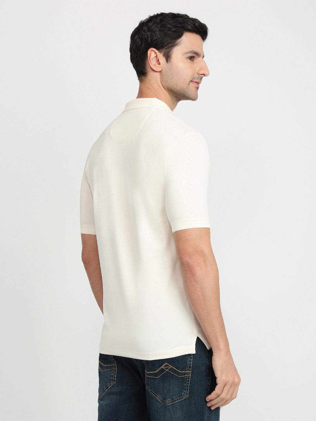 Park Avenue Men White Solid Slim Fit Cotton Blend Half Sleeve T-Shirt