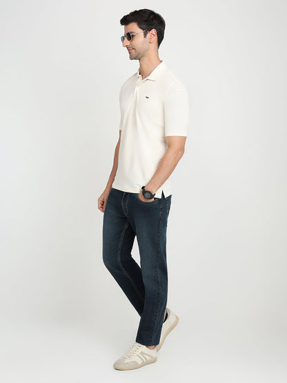 Park Avenue Men White Solid Slim Fit Cotton Blend Half Sleeve T-Shirt