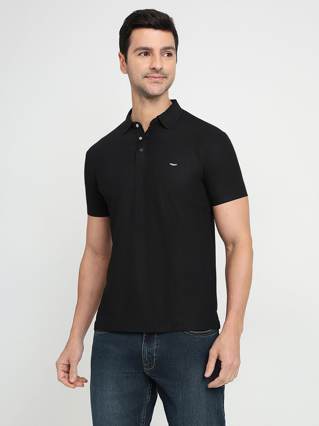 Park Avenue Men Black Solid Slim Fit Polyester Half Sleeve T-Shirt
