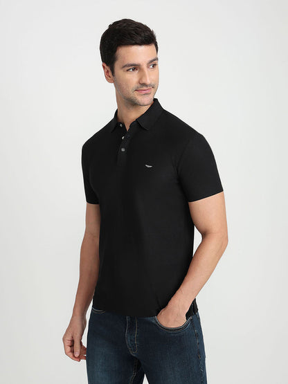 Park Avenue Men Black Solid Slim Fit Polyester Half Sleeve T-Shirt