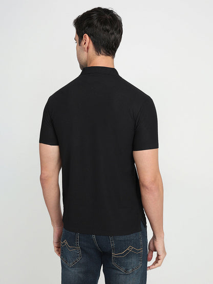 Park Avenue Men Black Solid Slim Fit Polyester Half Sleeve T-Shirt