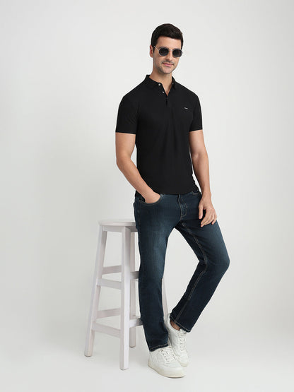 Park Avenue Men Black Solid Slim Fit Polyester Half Sleeve T-Shirt