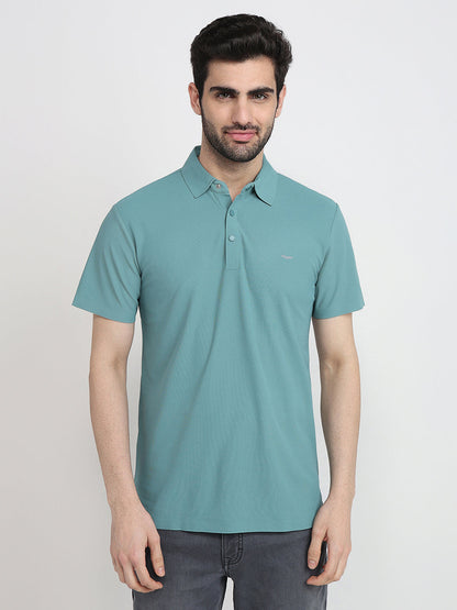 Park Avenue Men Green Solid Slim Fit Polyester Half Sleeve T-Shirt