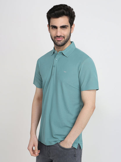 Park Avenue Men Green Solid Slim Fit Polyester Half Sleeve T-Shirt