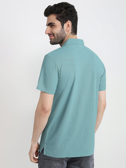 Park Avenue Men Green Solid Slim Fit Polyester Half Sleeve T-Shirt