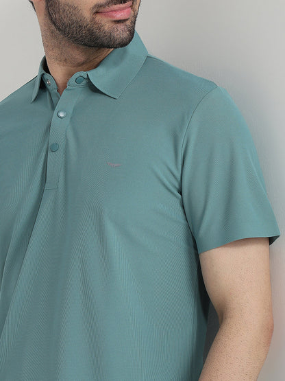 Park Avenue Men Green Solid Slim Fit Polyester Half Sleeve T-Shirt