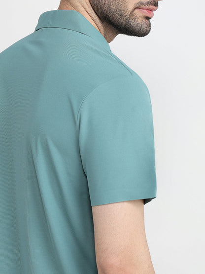 Park Avenue Men Green Solid Slim Fit Polyester Half Sleeve T-Shirt