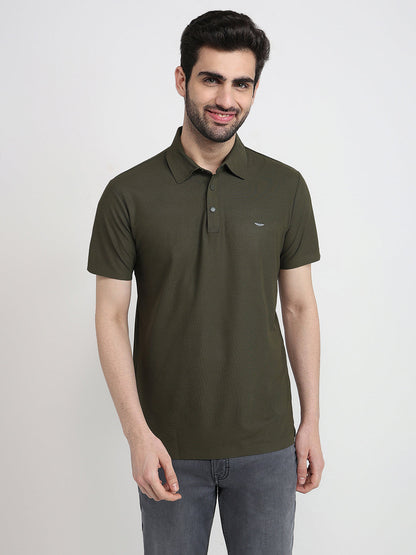 Park Avenue Men Green Solid Slim Fit Polyester Half Sleeve T-Shirt