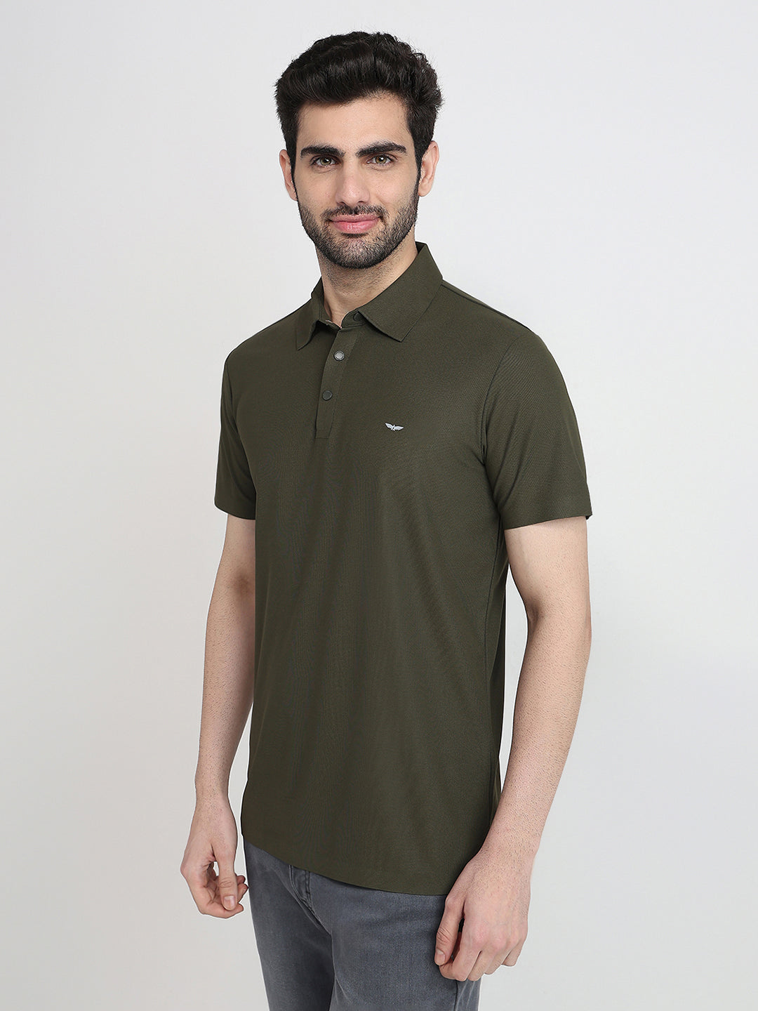 Park Avenue Men Green Solid Slim Fit Polyester Half Sleeve T-Shirt