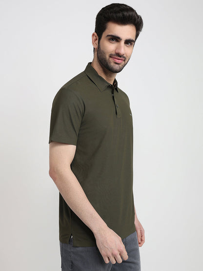 Park Avenue Men Green Solid Slim Fit Polyester Half Sleeve T-Shirt
