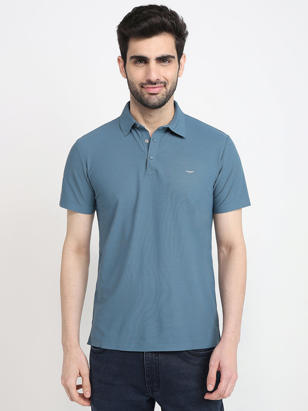 Park Avenue Men Blue Solid Slim Fit Polyester Half Sleeve T-Shirt