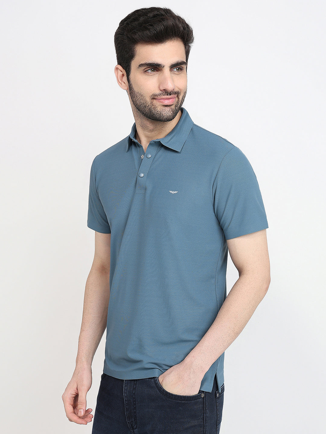 Park Avenue Men Blue Solid Slim Fit Polyester Half Sleeve T-Shirt