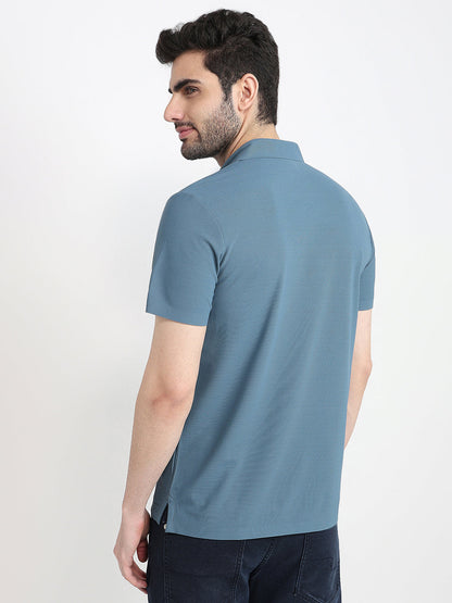 Park Avenue Men Blue Solid Slim Fit Polyester Half Sleeve T-Shirt