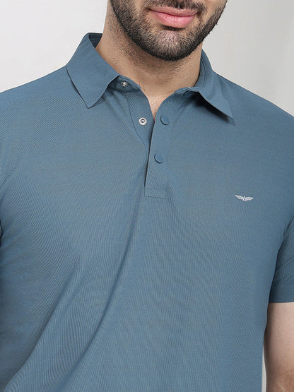 Park Avenue Men Blue Solid Slim Fit Polyester Half Sleeve T-Shirt