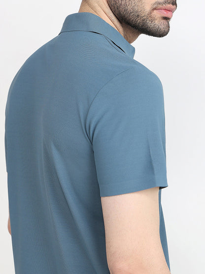 Park Avenue Men Blue Solid Slim Fit Polyester Half Sleeve T-Shirt
