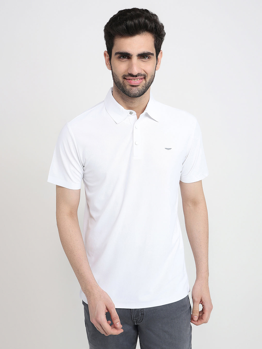 Park Avenue Men White Solid Slim Fit Polyester Half Sleeve T-Shirt