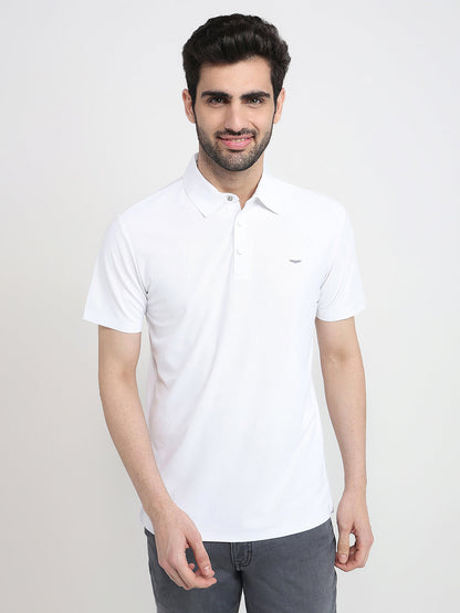 Park Avenue Men White Solid Slim Fit Polyester Half Sleeve T-Shirt