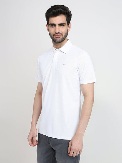 Park Avenue Men White Solid Slim Fit Polyester Half Sleeve T-Shirt