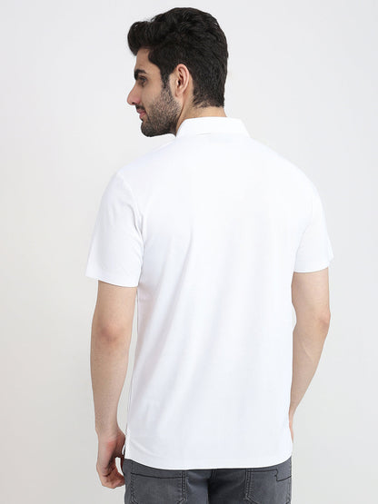 Park Avenue Men White Solid Slim Fit Polyester Half Sleeve T-Shirt