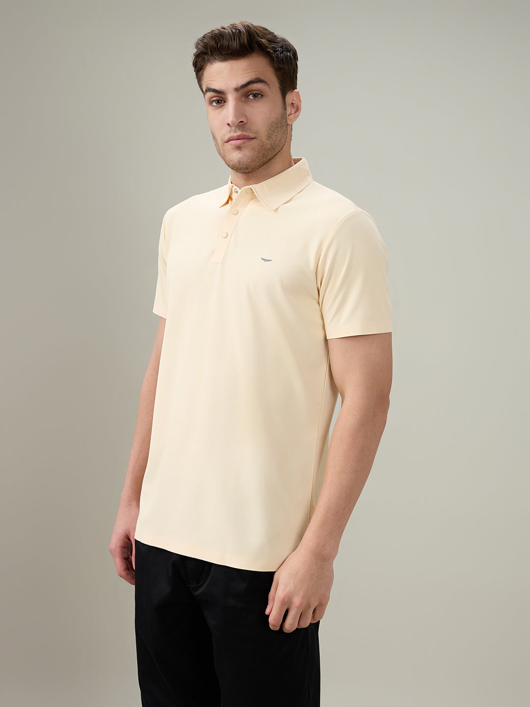 Park Avenue Men Yellow Solid Slim Fit Polyester Half Sleeve T-Shirt