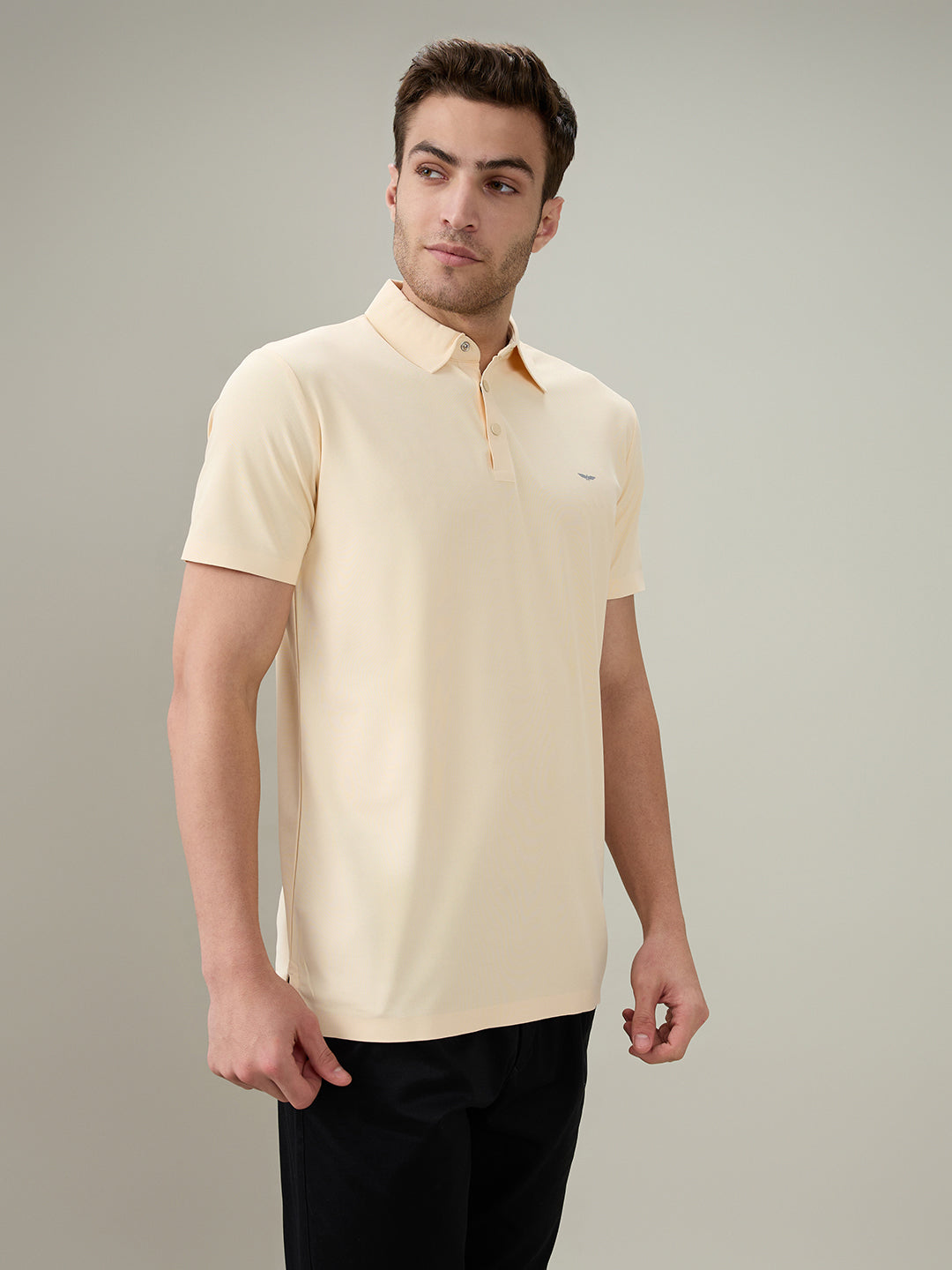Park Avenue Men Yellow Solid Slim Fit Polyester Half Sleeve T-Shirt