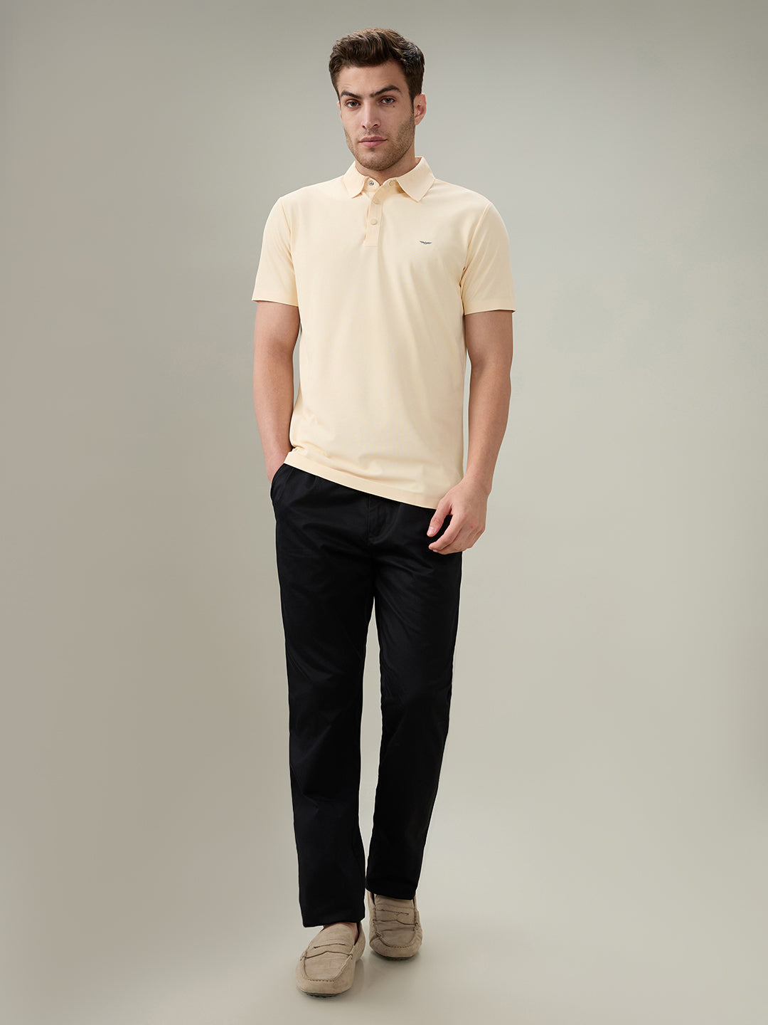 Park Avenue Men Yellow Solid Slim Fit Polyester Half Sleeve T-Shirt