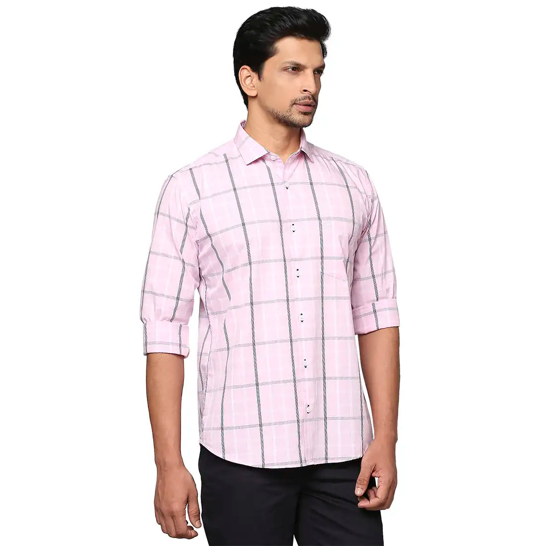 Park Avenue Men Pink Checks Slim Fit Cotton Blend Casual Shirt