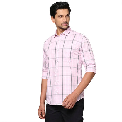 Park Avenue Men Pink Checks Slim Fit Cotton Blend Casual Shirt