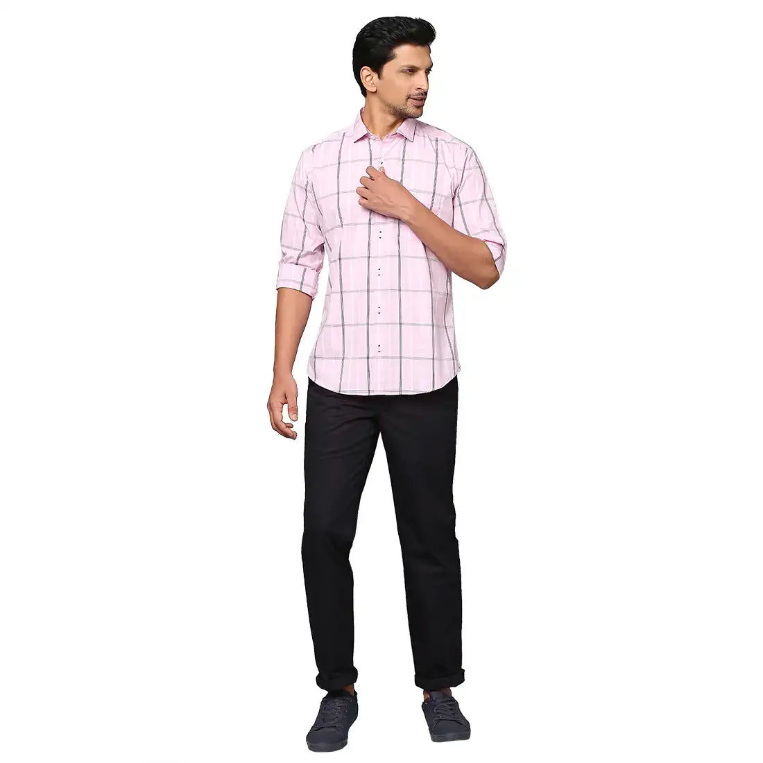 Park Avenue Men Pink Checks Slim Fit Cotton Blend Casual Shirt