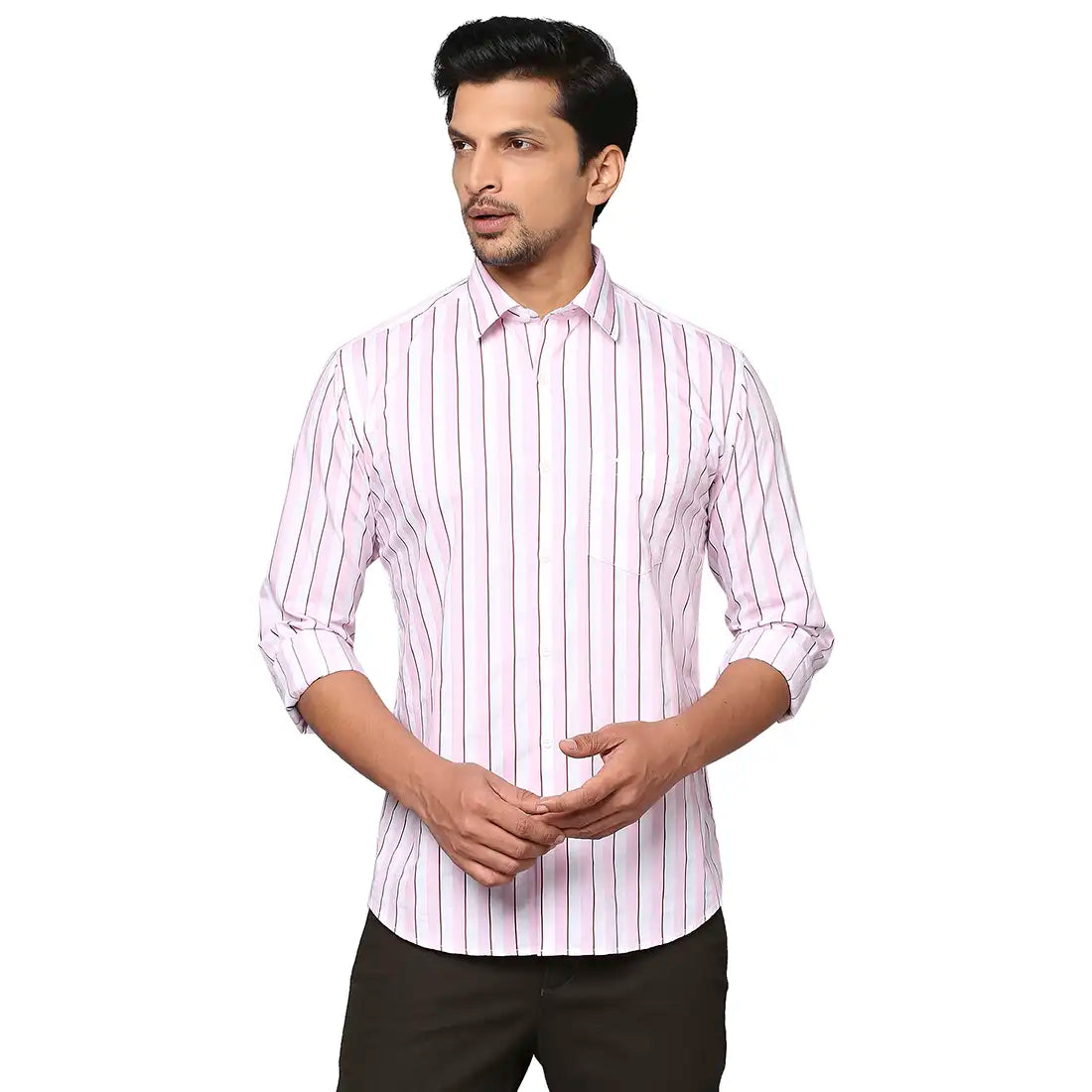 Park Avenue Men Pink Striped Slim Fit Cotton Casual Shirt