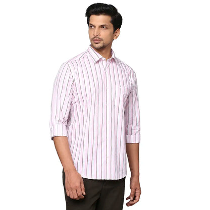 Park Avenue Men Pink Striped Slim Fit Cotton Casual Shirt