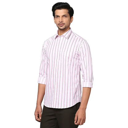 Park Avenue Men Pink Striped Slim Fit Cotton Casual Shirt