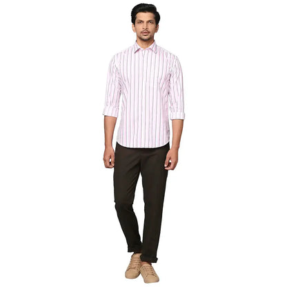 Park Avenue Men Pink Striped Slim Fit Cotton Casual Shirt