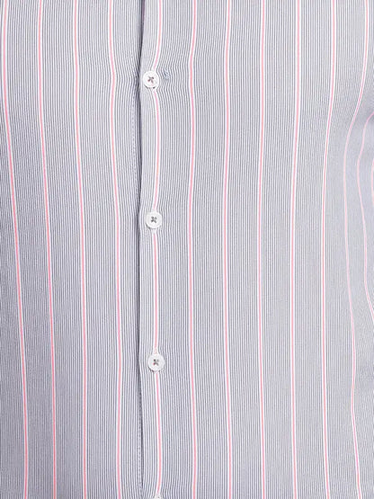 Park Avenue Men Grey Striped Slim Fit Cotton Blend Casual Shirt