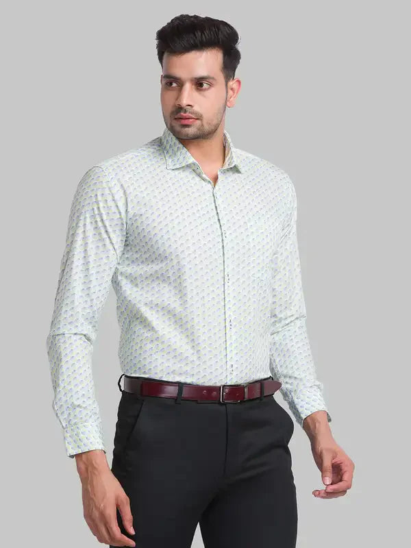 Men Green Slim Fit Print Cotton Shirts