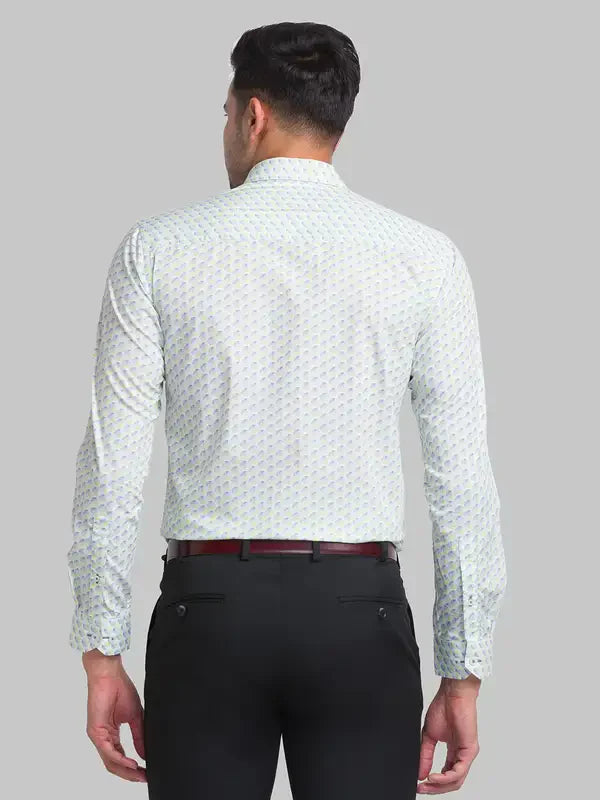 Men Green Slim Fit Print Cotton Shirts