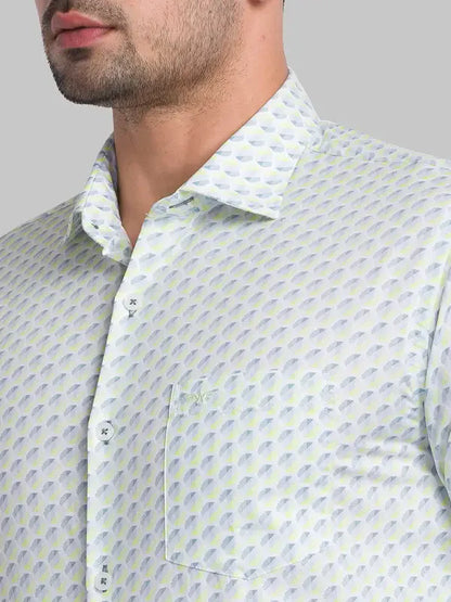 Men Green Slim Fit Print Cotton Shirts