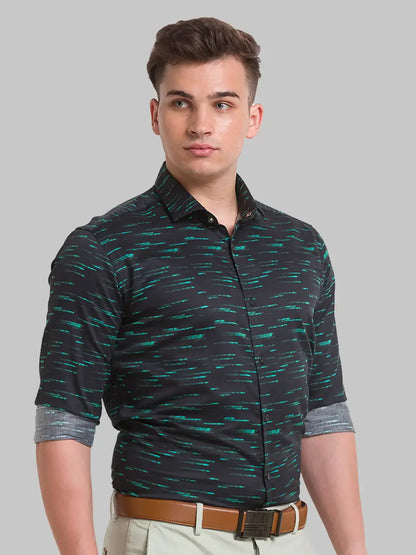 Park Avenue Men Black Printed Slim Fit Cotton Casual Shirt