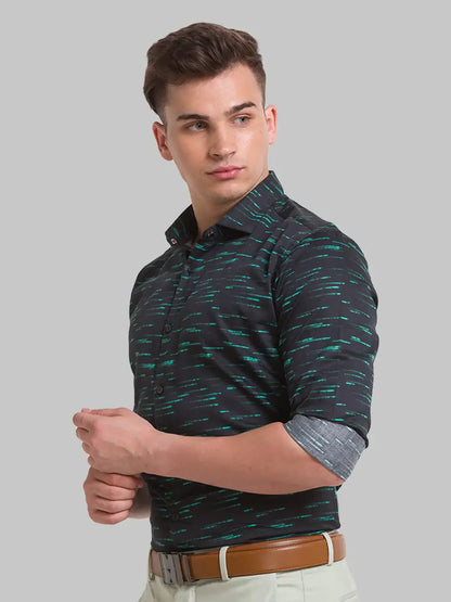 Park Avenue Men Black Printed Slim Fit Cotton Casual Shirt