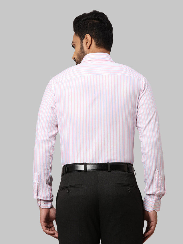 Park Avenue Men White Striped Slim Fit Cotton Casual Shirt