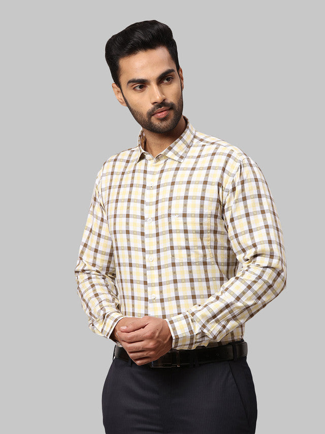 Park Avenue Men Brown Checkered Slim Fit Full Sleeve Cut Away Collar Shirt