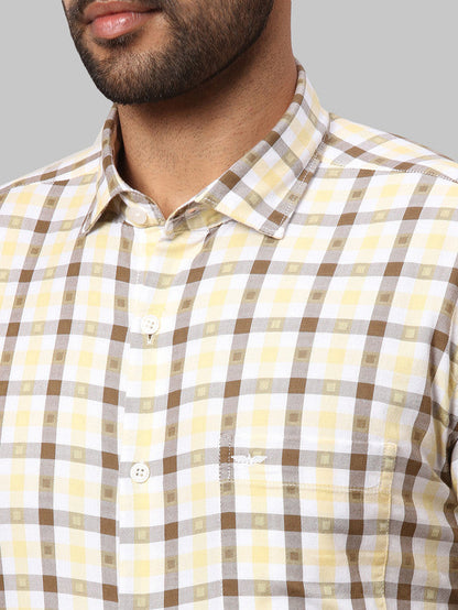 Park Avenue Men Brown Checkered Slim Fit Full Sleeve Cut Away Collar Shirt