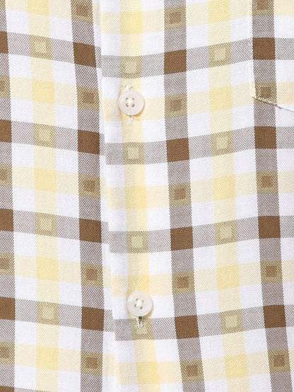 Park Avenue Men Brown Checkered Slim Fit Full Sleeve Cut Away Collar Shirt