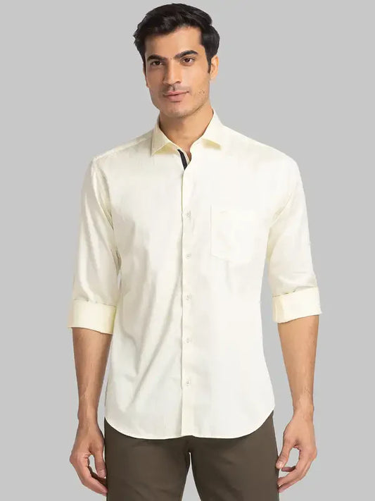 Men Yellow Slim Fit Solid Cotton Shirts