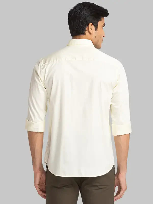 Men Yellow Slim Fit Solid Cotton Shirts